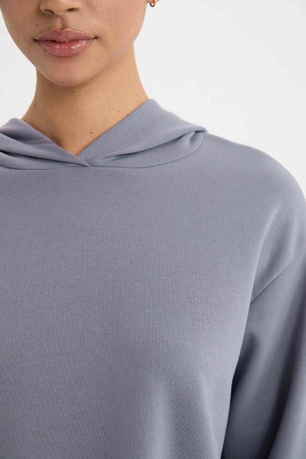Fit Standart Fit Kapüşonlu Skuba Dalgıç Kumaş Sporcu Basic Düz Sweatshirt A5626ax24au - 7