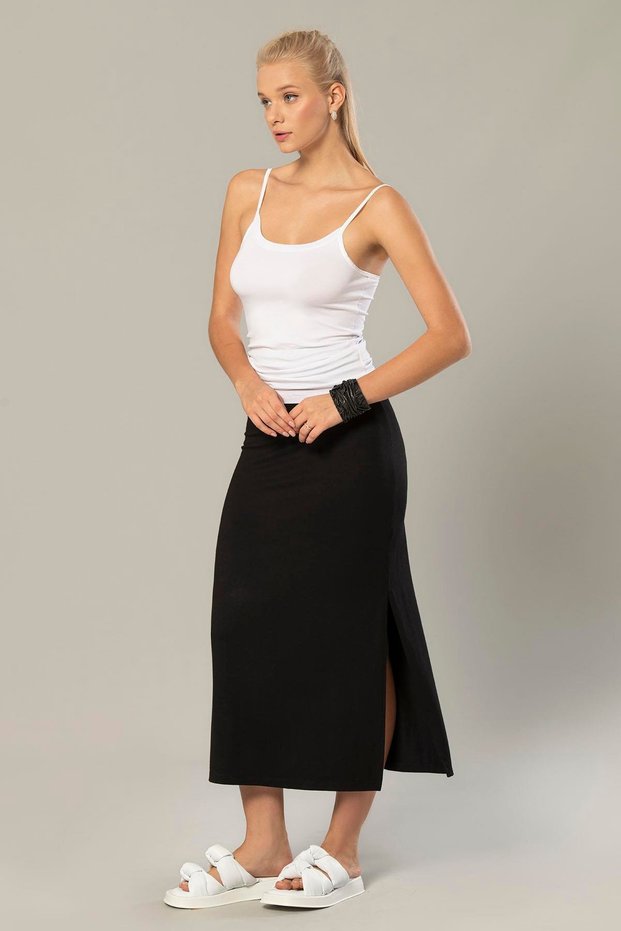 Viscose Black Women's Skirt - Slit Detail, Trend 235