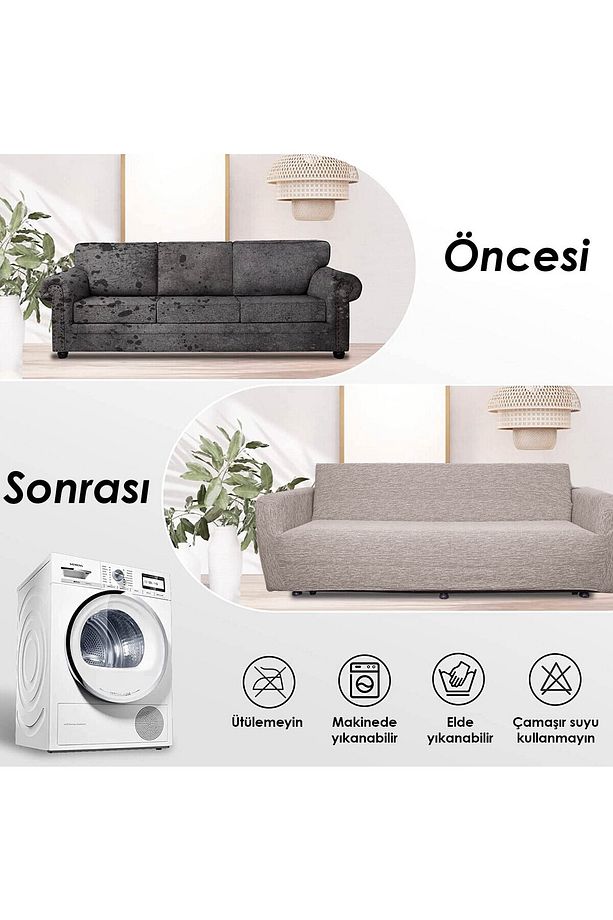 Jakarlı 3 3 1 1 Lastikli Kanepe Örtüsü | Lastikli Koltuk Örtüsü | Koltuk Kılıfı Takımı - 4
