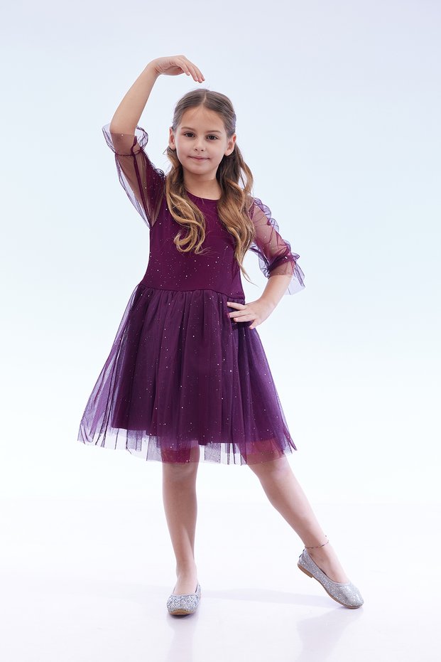 Girl's Star Printed Trendy Tulle Dress Ak2246