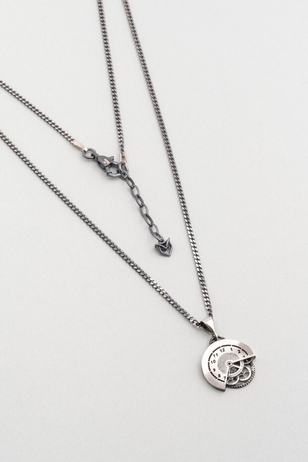 Dreams Clock 63 cm Oxidized Silver Men's Necklace