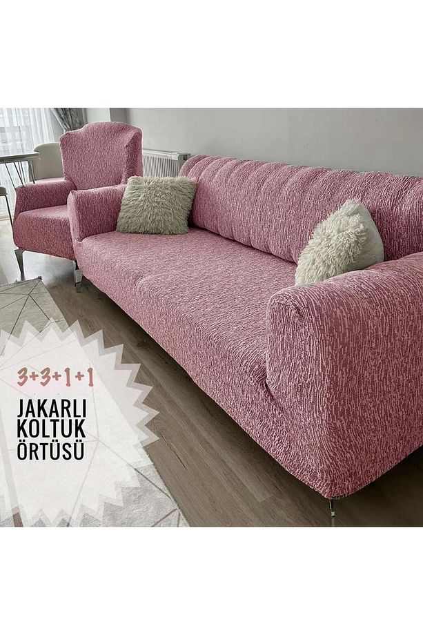 Jakarlı 3 3 1 1 Lastikli Kanepe Örtüsü | Lastikli Koltuk Örtüsü | Koltuk Kılıfı Takımı - 1