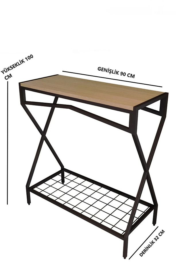 Elite Dresuar Ahşap Raflı Metal Dekoratif Stand Çok Amaçlı Salon ve Hol Rafı - 5