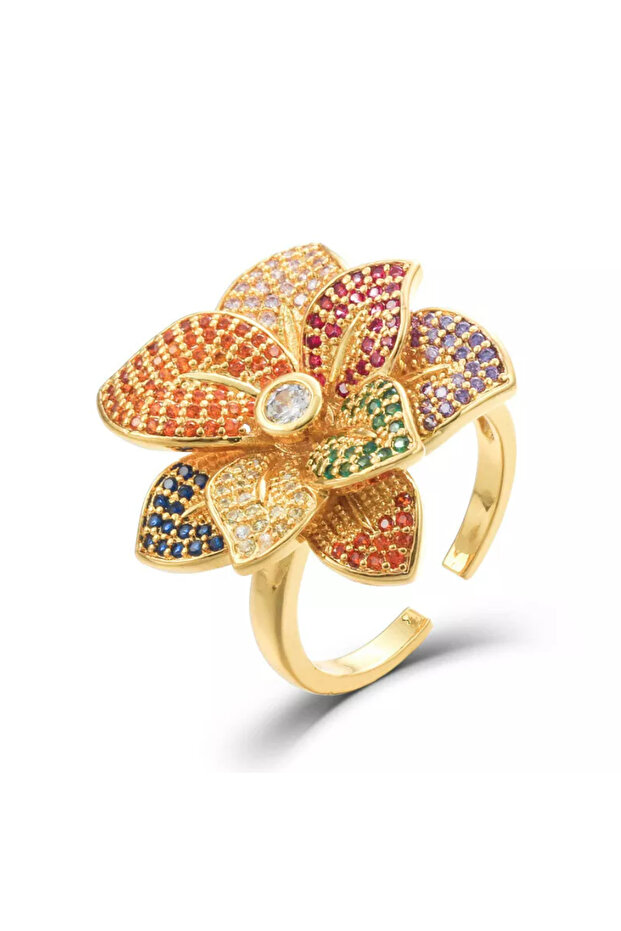 Adjustable Flower Model Colored Stone Ring - 3