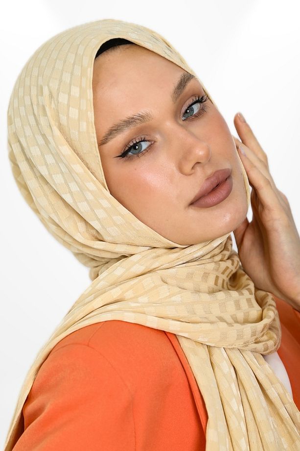 İthal Jakar Krep Kare Detaylı Abiye Özel Gün Şalı - New Collections - New Creation - Gold - 3