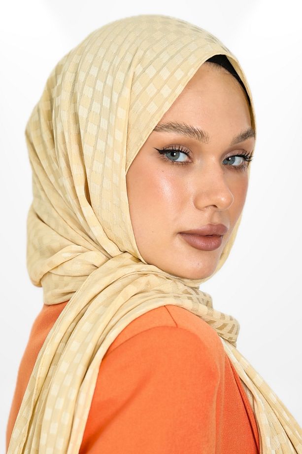 İthal Jakar Krep Kare Detaylı Abiye Özel Gün Şalı - New Collections - New Creation - Gold - 2