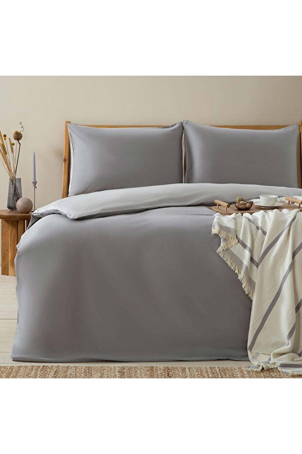 Bettie Duvet Cover Set King Size 230x220 Cm Cool Grey/Grey