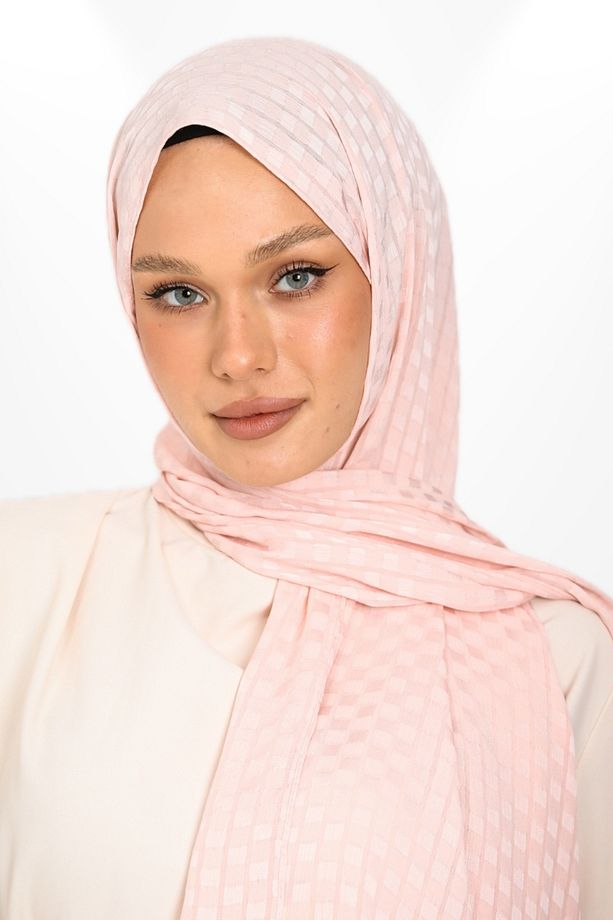 İthal Jakar Krep Kare Detaylı Abiye Özel Gün Şalı - New Collections - New Creation - Açık Pudra - 3
