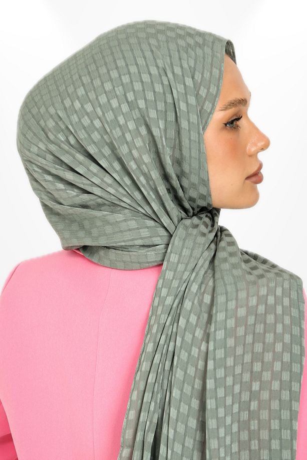 İthal Jakar Krep Kare Detaylı Abiye Özel Gün Şalı - New Collections - New Creation - Çağla Yeşili - 3