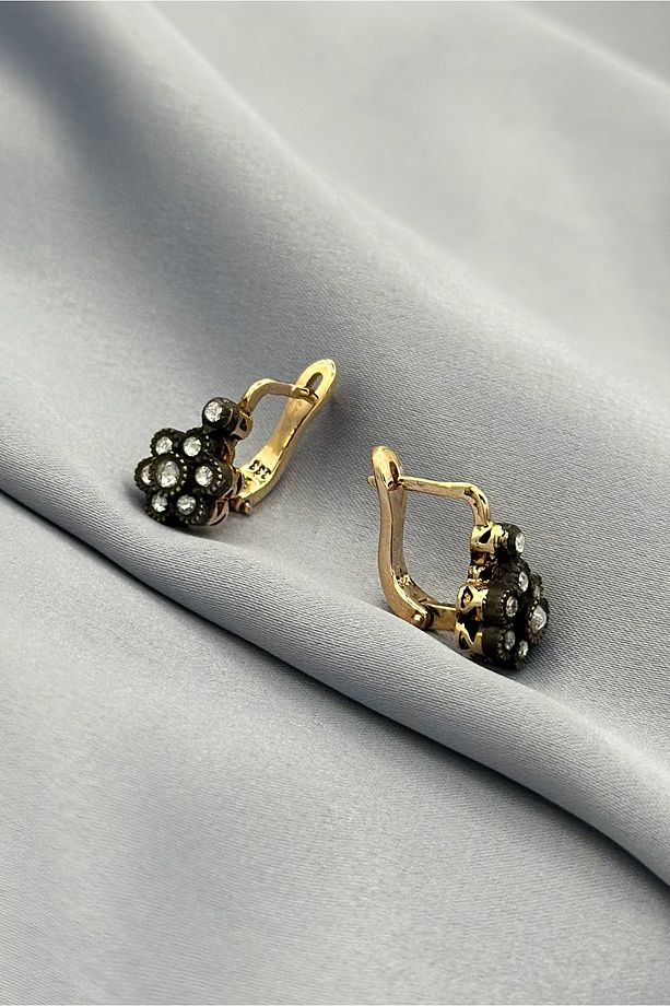 0.38 Karat Elmaslı Çiçek Motifli 8 Ayar Altın Küpe - 2