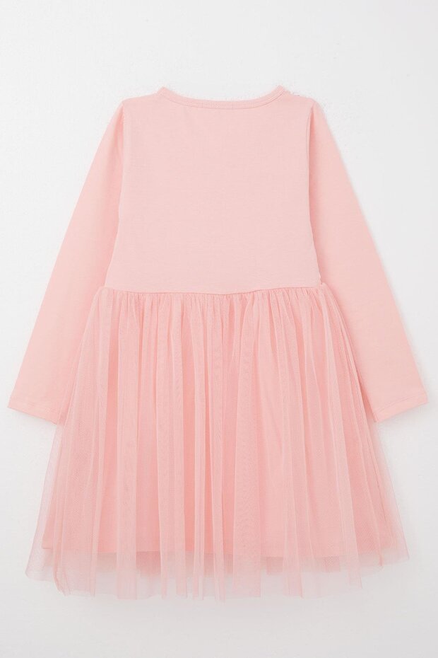 Kız Çocuk Uzun Elbise Çiçek Güpür Nakışlı 4-8 Yaş, Pembe - 2