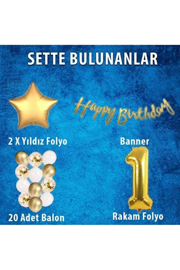 Gold Konsept 1 Yaş Doğum Günü Kutlama Seti Balon Bandı Hediyeli - 2