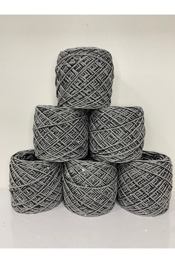 %100 pamuk renk açık gri ve siyah gümüş pullu görsel net 600gr - 1