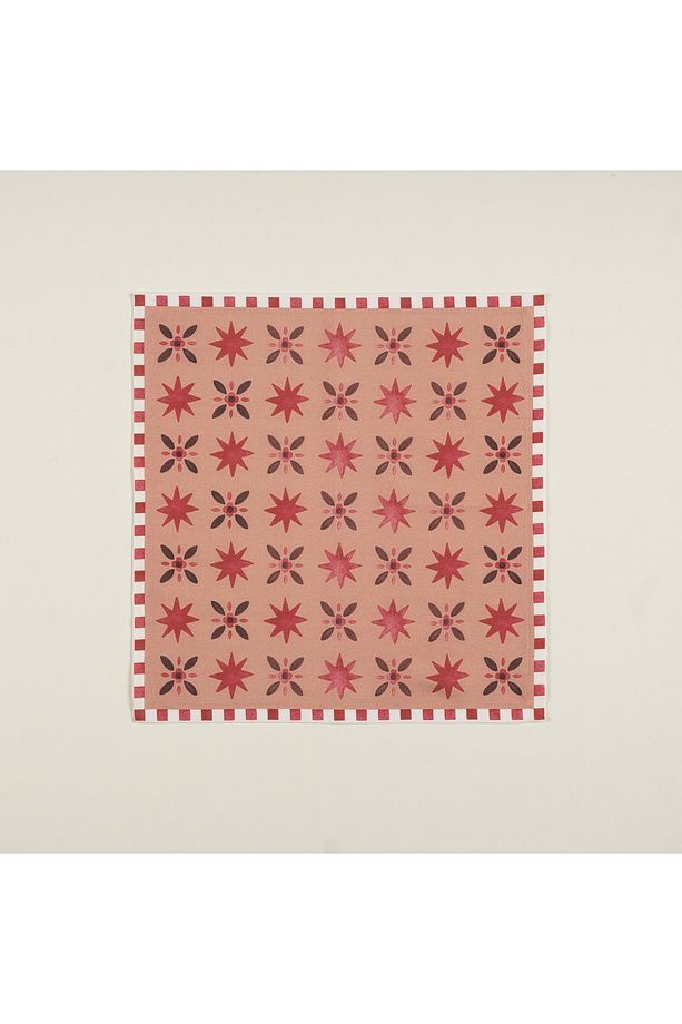 Nilüfer Overloklu Baskılı Pamuk %100 Pamuk Peçete 45x45 Cm Bordo - 1
