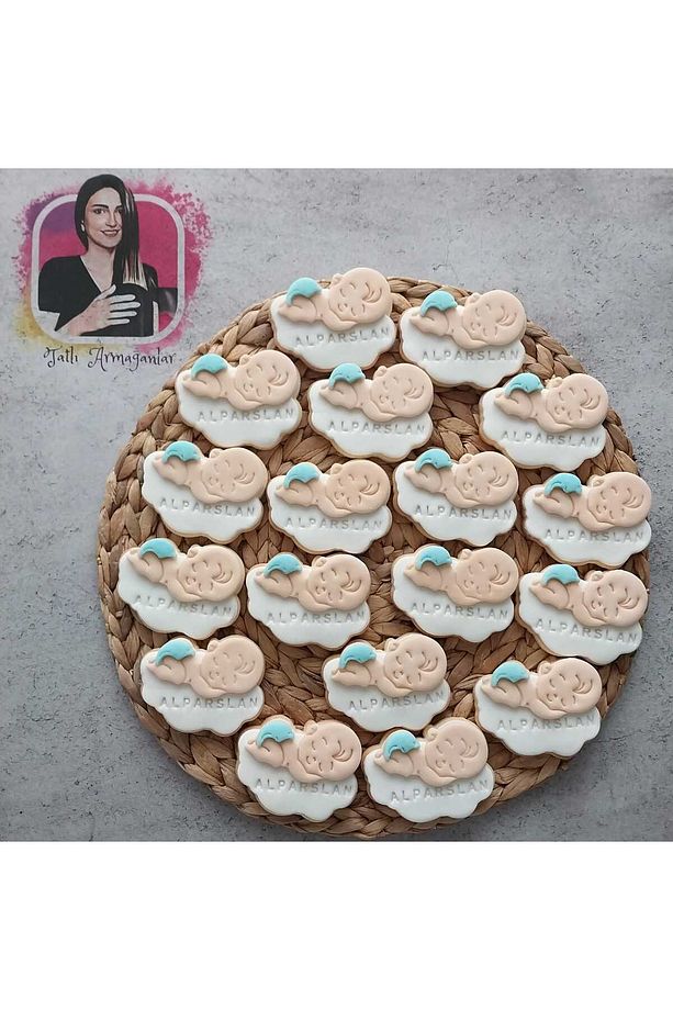 Yenidoğan Isimli Bulutta Uyuyan Erkek Bebek Butik Kurabiye- 20 Adet - 5