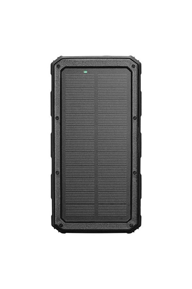 P120 12000mAh PRM 2*USB+Type-C+Micro Led Lamba + 1.2W Solar Panelli Siyah Taşınabilir Pil Şar - 1