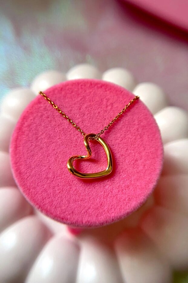 Çelik Boş Kalp Kadın Kolye - 2