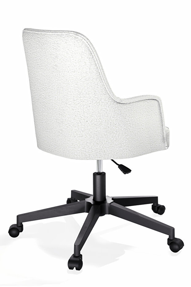 Louis Peluş Kumaş - Tekerlekli Ofis Çalışma Koltuğu & Sandalyesi (EKRU/SİYAH METAL AYAK) - 3