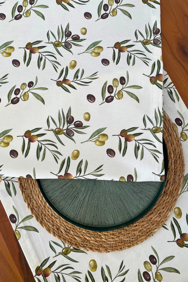 %100 Pamuklu Runner | Zeytin Desenli  40x150 - 8