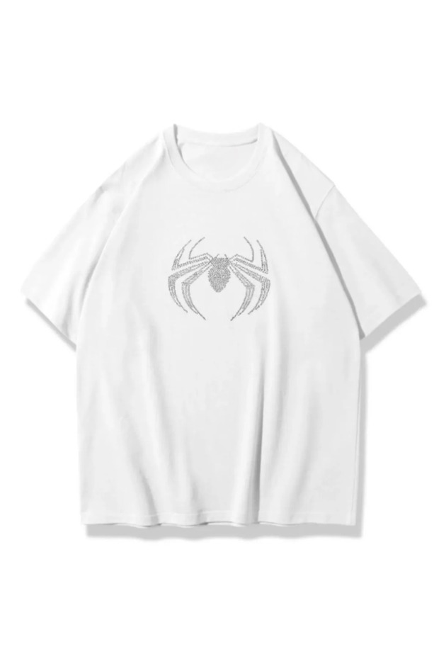 White Unisex Spiderman Stone Printed T-Shirt