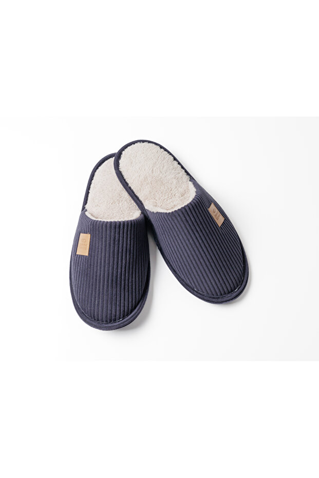 Home Slippers Polar Gray Non-Slip Sole, Plush Interior Detail, Fluffy, Non-Pilling, Ribbed, Comfortable