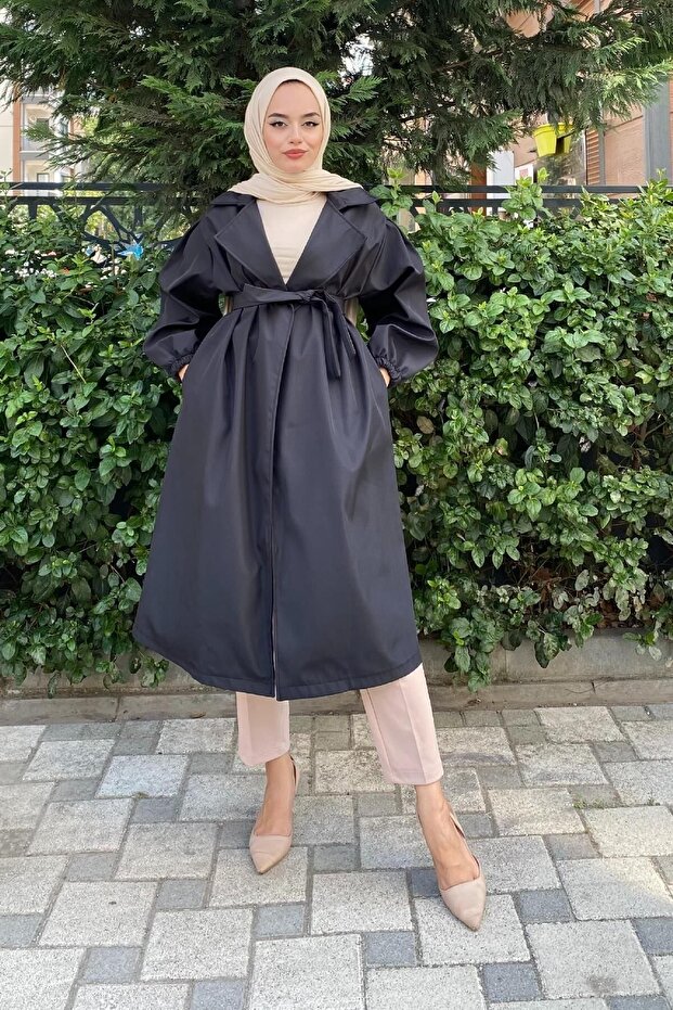 Balloon Sleeve Waist Trench Coat