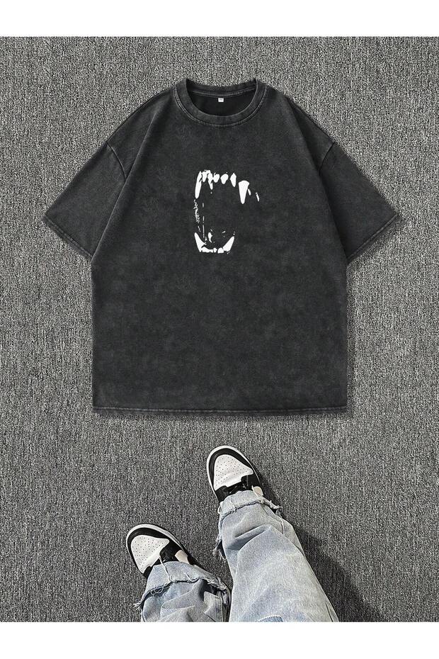 Funny Tooth Printed Organic Booties Cotton Black Unisex T-Shirt