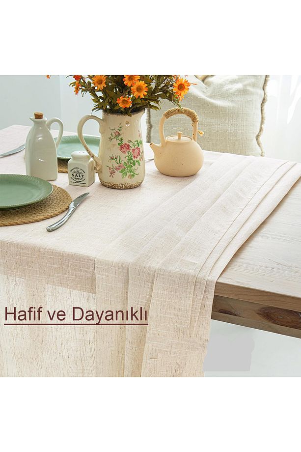 Ham Yıkanmış Keten Buldan Düz Masa Örtüsü Piknik Örtüsü - 6