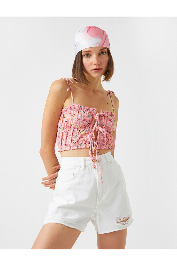 Crop Undershirt Front Tied Floral Patterned