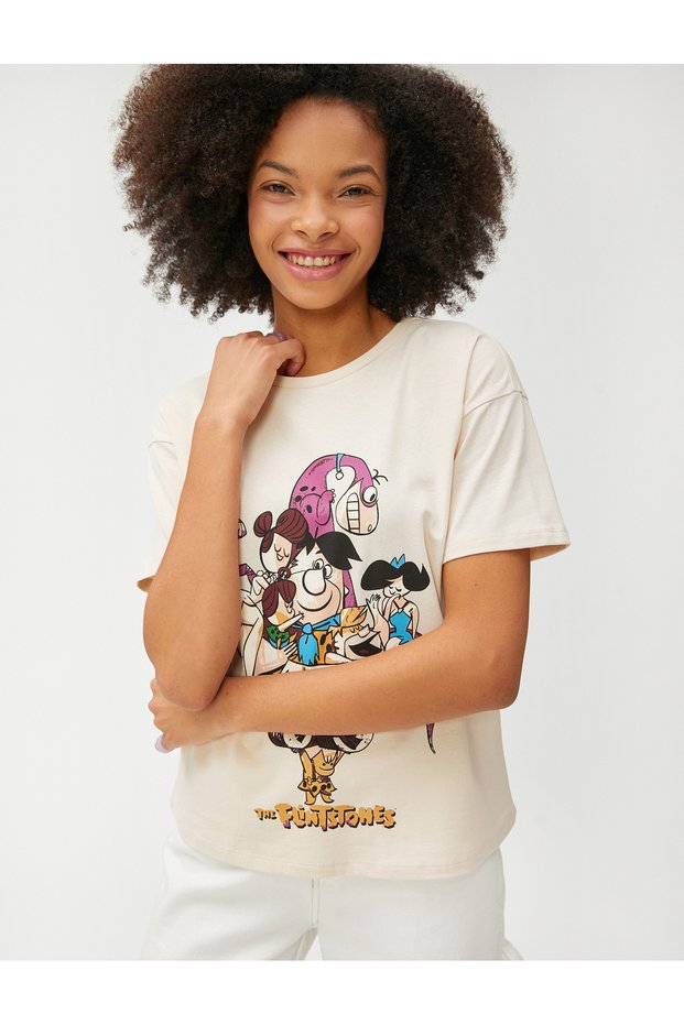 Cotton Short Sleeve Stone Age T-Shirt - Licensed, Crew Neck