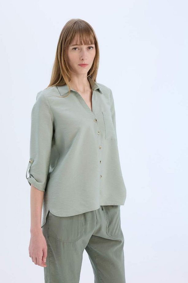 Yeni Sezon Regular Fit Basic Düz Uzun Kollu Gömlek - 3