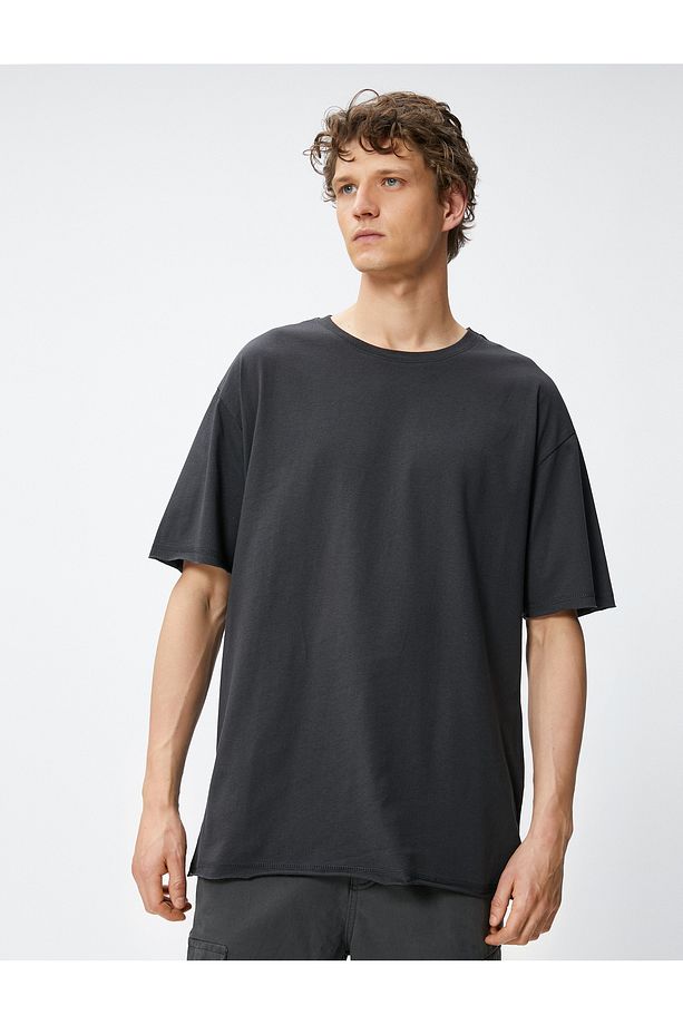 Oversize Tişört Basic Yarım Kollu Bisiklet Yaka - 3