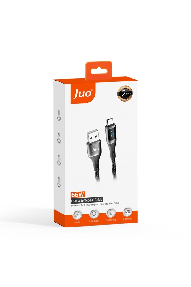 66w Dijital Led Ekranlı Örgülü Usb-a To Usb Type-c Hızlı Şarj Ve Data Kablosu 2 Metre - 7