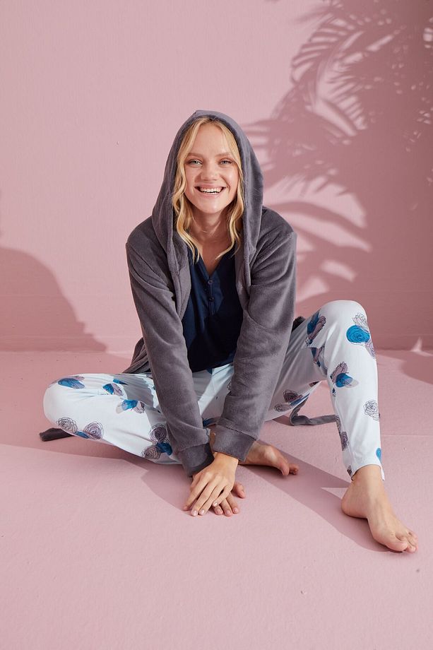Kadın Ultrasoft Sabahlıklı Pijama Takımı - 1