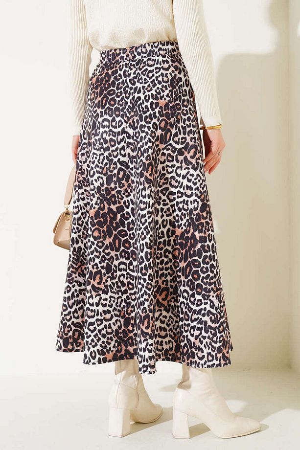 Leopar Desenli Krep Uzun Etek - 3