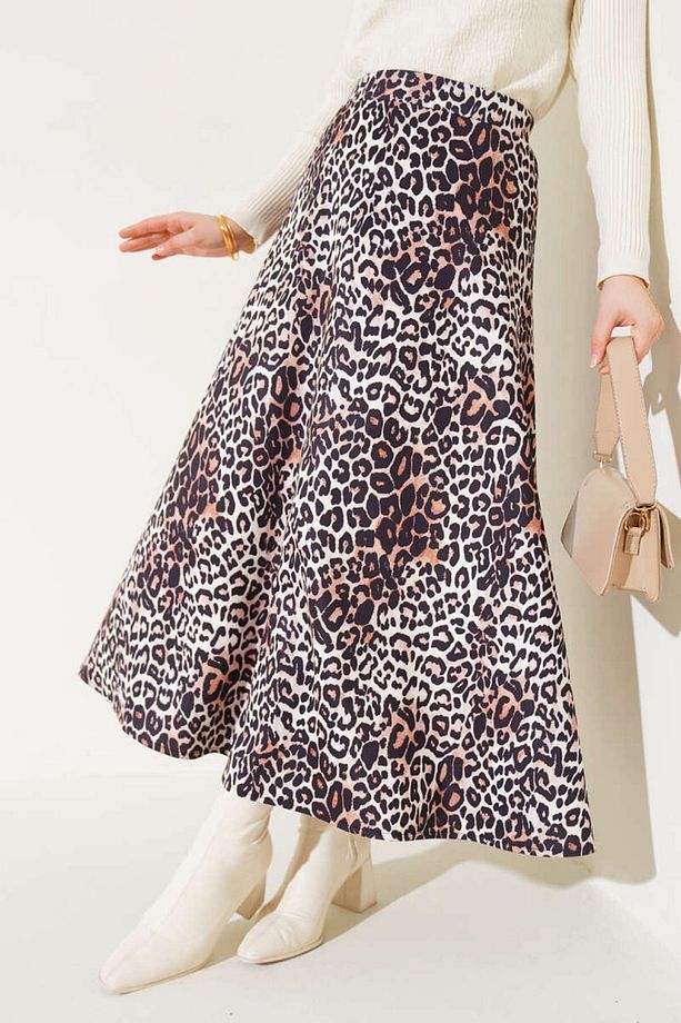 Leopar Desenli Krep Uzun Etek - 2