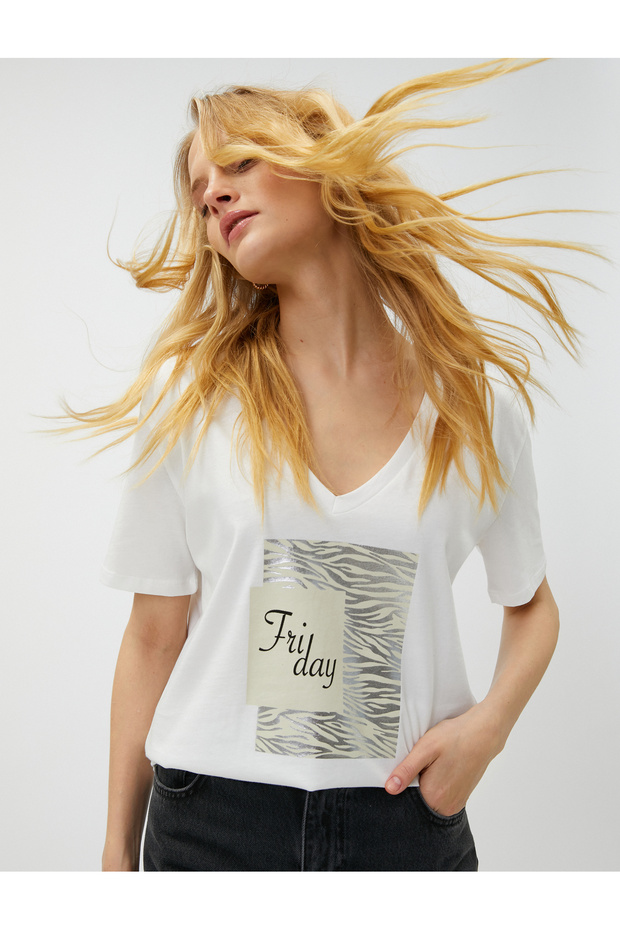 V-Neck T-Shirt Bright Printed Cotton