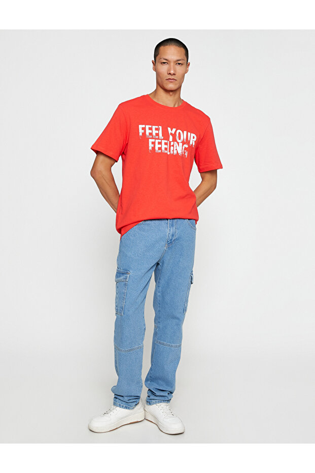 Basic Tişört Slogan Baskılı Bisiklet Yaka - 2