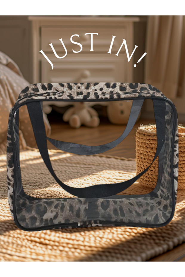 حقيبة مكياج شفافة بنقشة الفهد - 4