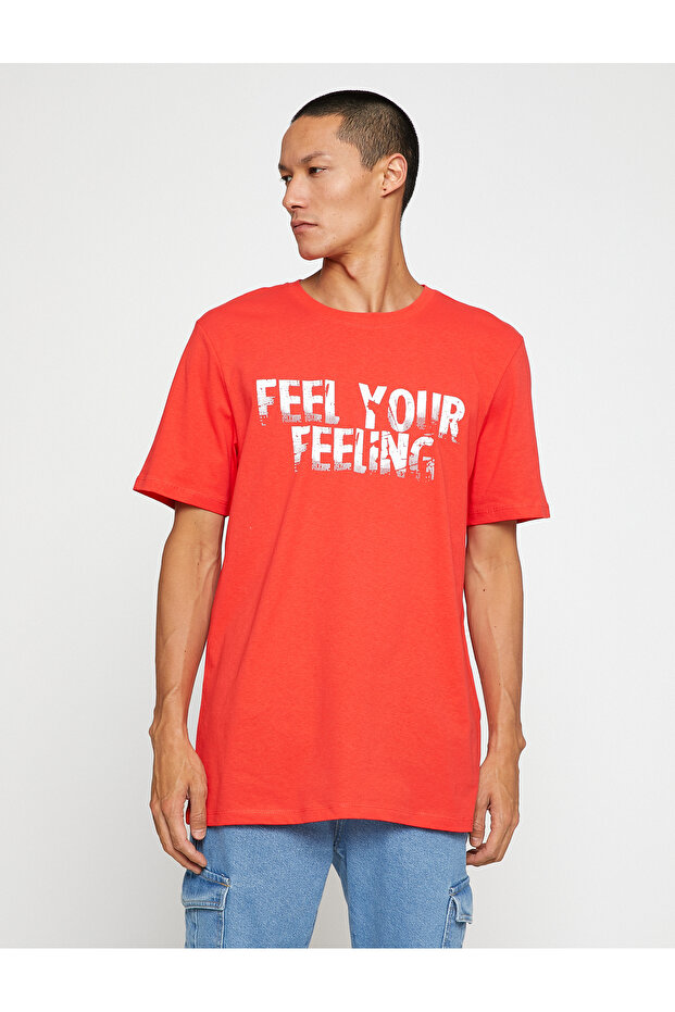 Basic Tişört Slogan Baskılı Bisiklet Yaka - 3