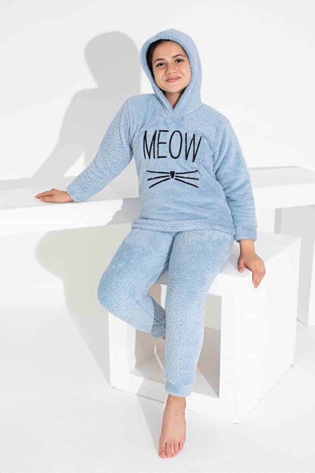 Patterned Full Plush Girl's Pajama Set