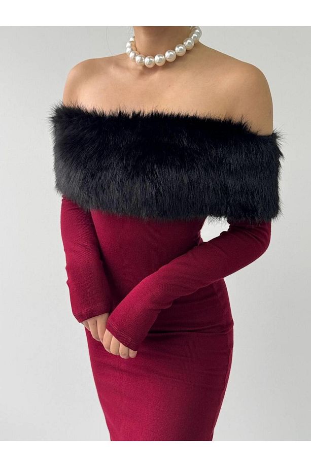 Tasarım Peluş Straplez Elbise - 5
