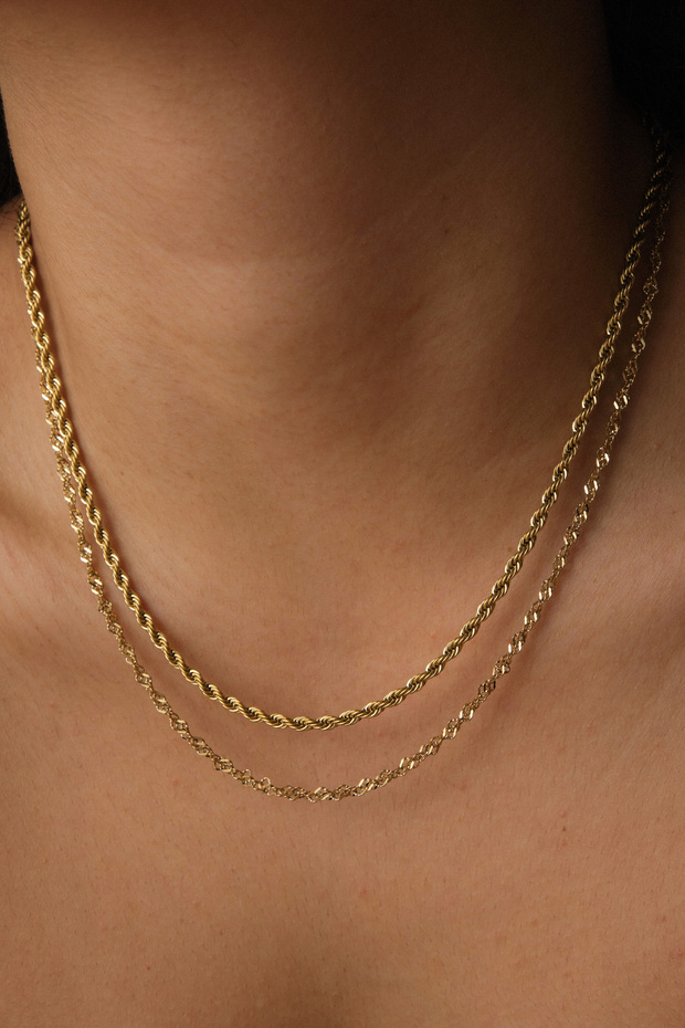 Steel 2-Piece Combination Singapore and Auger Chain Necklace Minimal Tarnish 45cm Florya Necklace