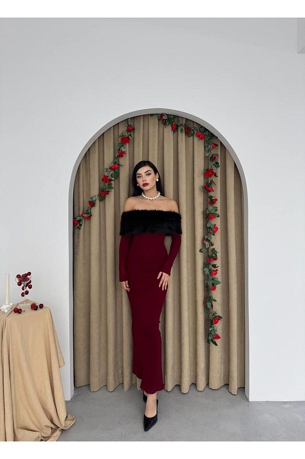 Tasarım Peluş Straplez Elbise - 2