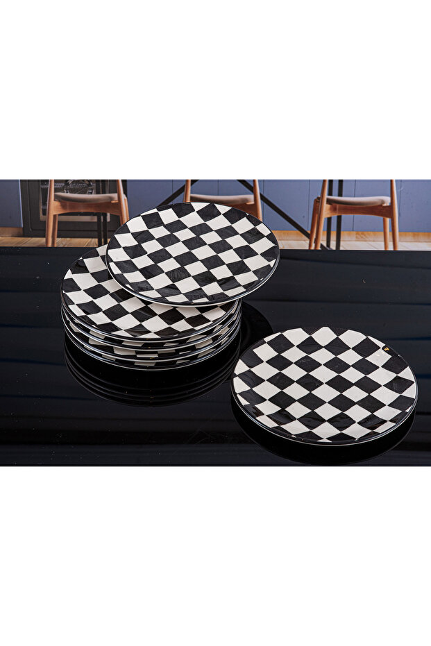 Checkered Porcelain 6 Pieces Serving Plates for 6 People
