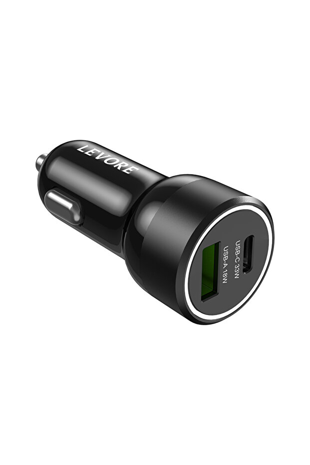 شاحن سيارة 51 وات USB-C PD و USB-A - أسود