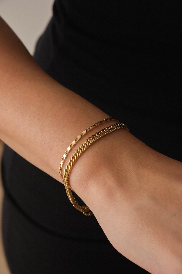 Steel 2-Piece Combination Parrot and Almak Gourmet Chain Bracelet Non-Tarnish 17+4cm & 21cm Florya Bracelet