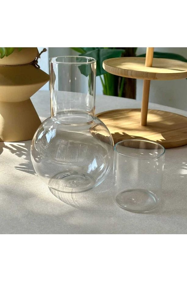 Başucu Sürahisi & Bardak Karaf Set Borasilikat Cam Küre Model 1 Litre - 1