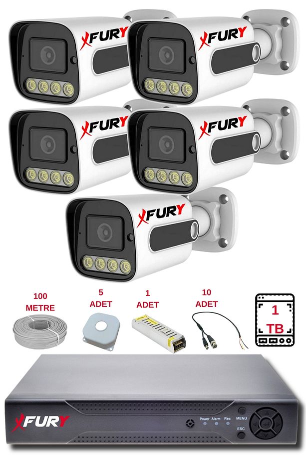 5 Kameralı Set Full HD Gece Renkli Görüş - Cepten İzle - Su Geçirmez Güvenlik Kamerası Seti 1TB - 3
