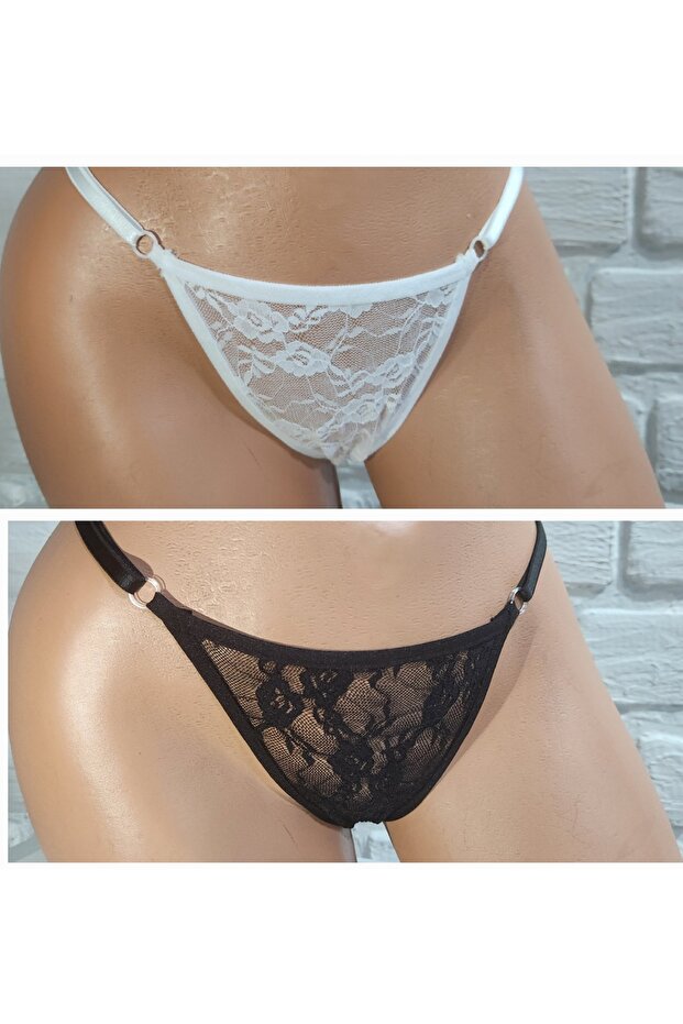 Women's Lace Adjustable Standard Size Black-White 2-Piece Panties Set Xs-S-M-L-Xl